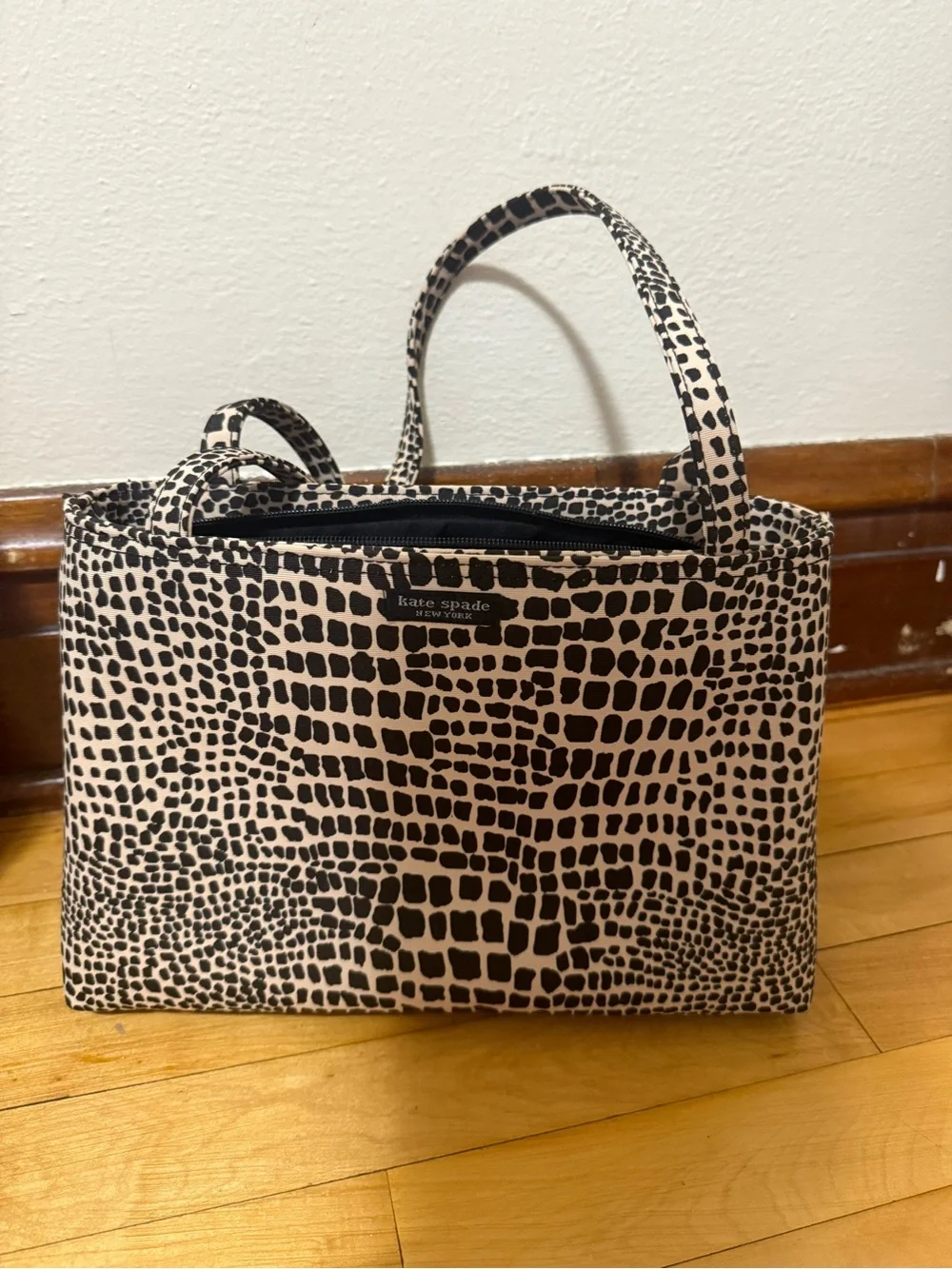 kate spade Black and Cream Croc-Print Tote